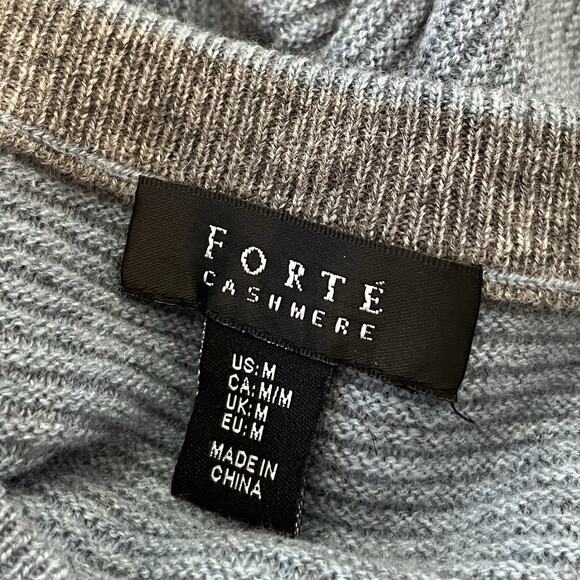 Forte Cashmere Womens Cashmere Ribbed Crewneck Sweater Size M Blue Quiet Luxury - Picture 6 of 7